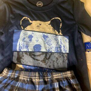 WONDER NATION PAJAMAS SET, BOY SIZE XS, BLUE/GRAY FLANNEL BOTTOMS.